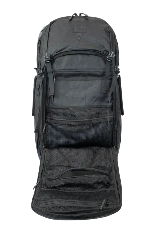 Black tactical SUMMIT Discreet Rifle Backpack with removable magazine pouch and adjustable tie-down