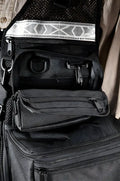 Black tactical backpack with zippered compartments and reflective trim for Black Mesh CSI Vest