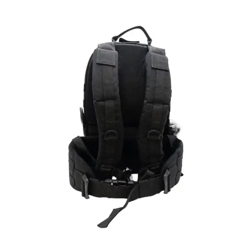 Black tactical backpack for the Field Medic Kit with padded straps and waist belt