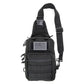 Black tactical sling bag with American flag patch and MOLLE webbing for bleeding control sling