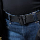 Black Tactical Belt with Plastic Buckle Worn Through Denim Jeans Loops - M-Tac Double Sided Lite