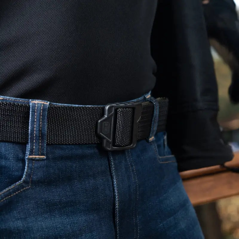 Black M-Tac Double Sided Lite Tactical Belt with plastic buckle through denim loops