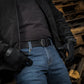 Black M-Tac Double Sided Lite Tactical Belt paired with blue jeans and a dark jacket