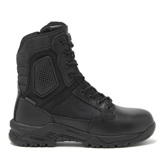 Black tactical boot with non-metallic composite for first responders and firefighters