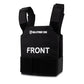 Black tactical bulletproof vest with FRONT text, 10x12 Level III, made from 600D Cordura fabric