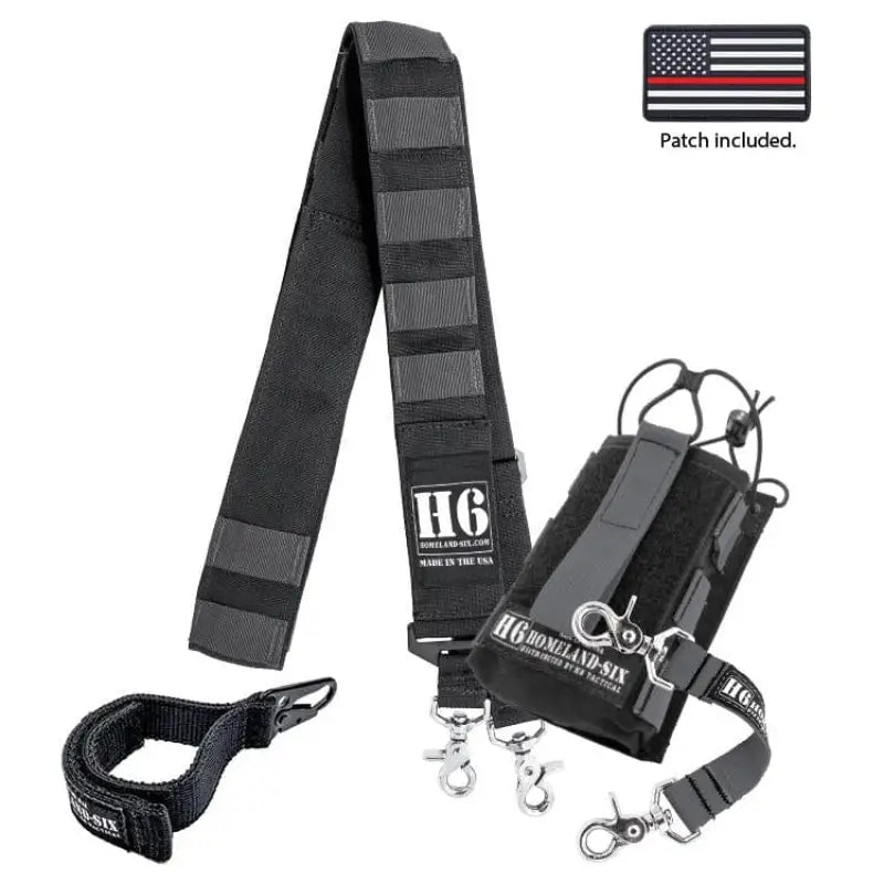 Black tactical camera strap with pouches and hardware for H6 FRONTLINE RADIO STRAP