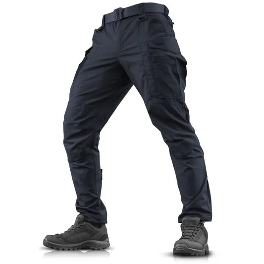 Black M-Tac tactical pants Conquistador Gen I Flex with boots and multiple pockets