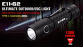 Black tactical E11-G2 1300 Lumen Rechargeable EDC Flashlight with Type-C charging capability
