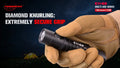 Black E11-G2 1300 Lumen Rechargeable EDC Flashlight in tan tactical glove