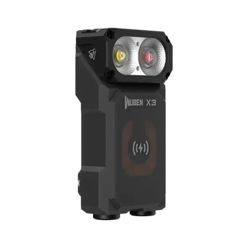 Black Wuben X3 Beacon All-in-One Flashlight with dual LEDs and wireless charging dock