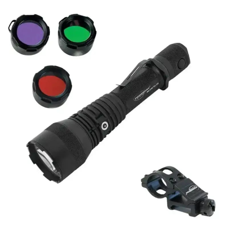 Black tactical flashlight with colored lens filters in Huntsman-XLT 1200-Lumen Varmint Light Kit