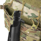 Black tactical flashlight on camouflage gear with Engineered Plastic Clip-on Holster