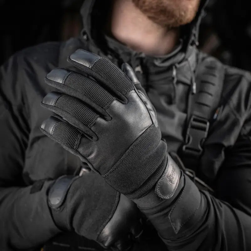 Black M-Tac Gloves Police Gen.2 featuring reinforced knuckles and elastic straps