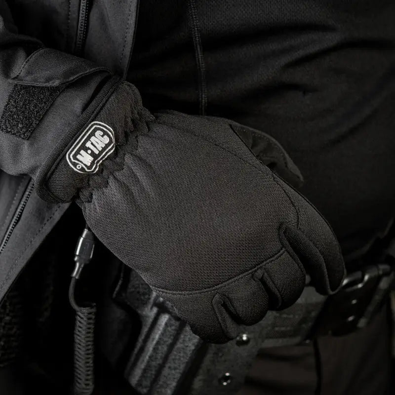 Black M-Tac Gloves Scout Tactical Mk.2 featuring a logo patch on synthetic leather gloves