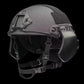 Black tactical helmet with ear armor for high cut helmets, ideal for redemption tactical body armor