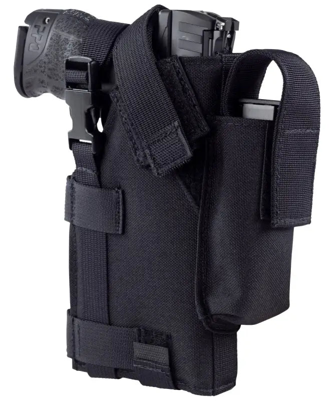 Black Tactical MOLLE Holster with Magazine Pouch for Large Frame Autos and Vest Use