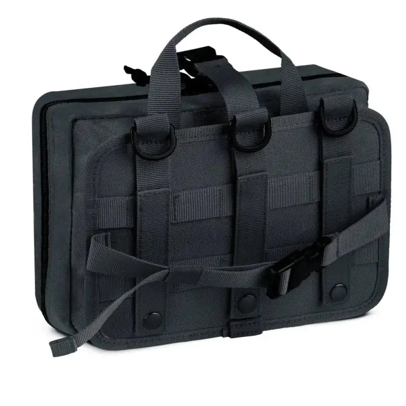 Black tactical laptop bag with MOLLE webbing for Scherber Vehicle IFAK emergency use