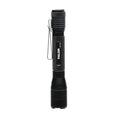 Black tactical LED flashlight with textured grip and pocket clip, featuring Powertac Valor design