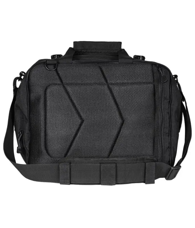 Black tactical messenger bag with angular molded panels, ideal for Hondo Duty Bag use