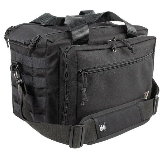 Black tactical Elite Range Bag featuring multiple compartments and MOLLE webbing