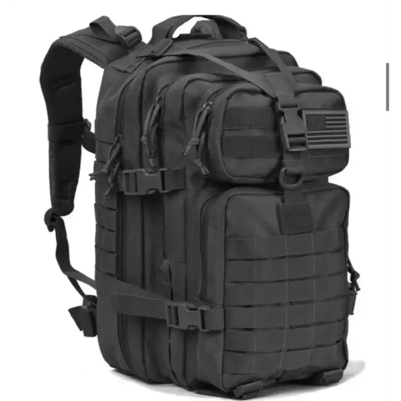 Black IDLH Tactical Backpack with MOLLE webbing and multiple compartments