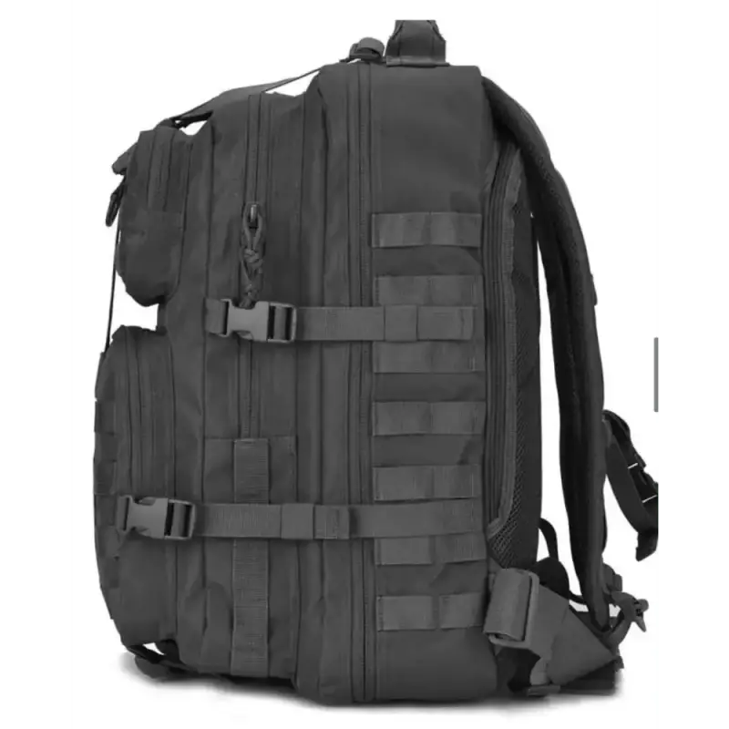 Black IDLH Tactical Backpack with MOLLE webbing and compression straps for durability