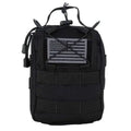 Black Tactical MOLLE Pouch with Grayscale American Flag Patch for Trauma and Gunshot Bag