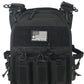 Black tactical plate carrier with integrated magazine pouches for large size body armor by Redemption Tactical