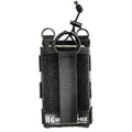 Black tactical radio holster with MOLLE attachments and fire resistant liner, veteran owned