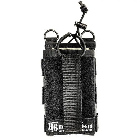 Black tactical radio holster with MOLLE attachments and fire resistant liner, veteran owned