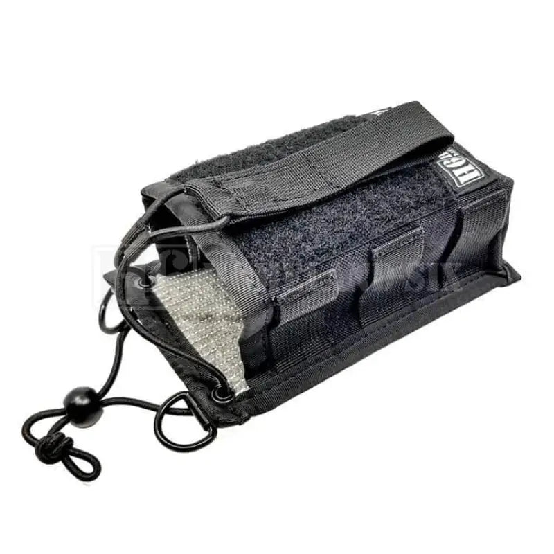 Black tactical nylon radio pouch with elastic closure for Frontline Radio Strap Kit