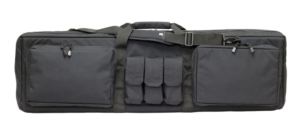 Black Assault Systems Double Agent Rifle Case with storage compartments and pouches