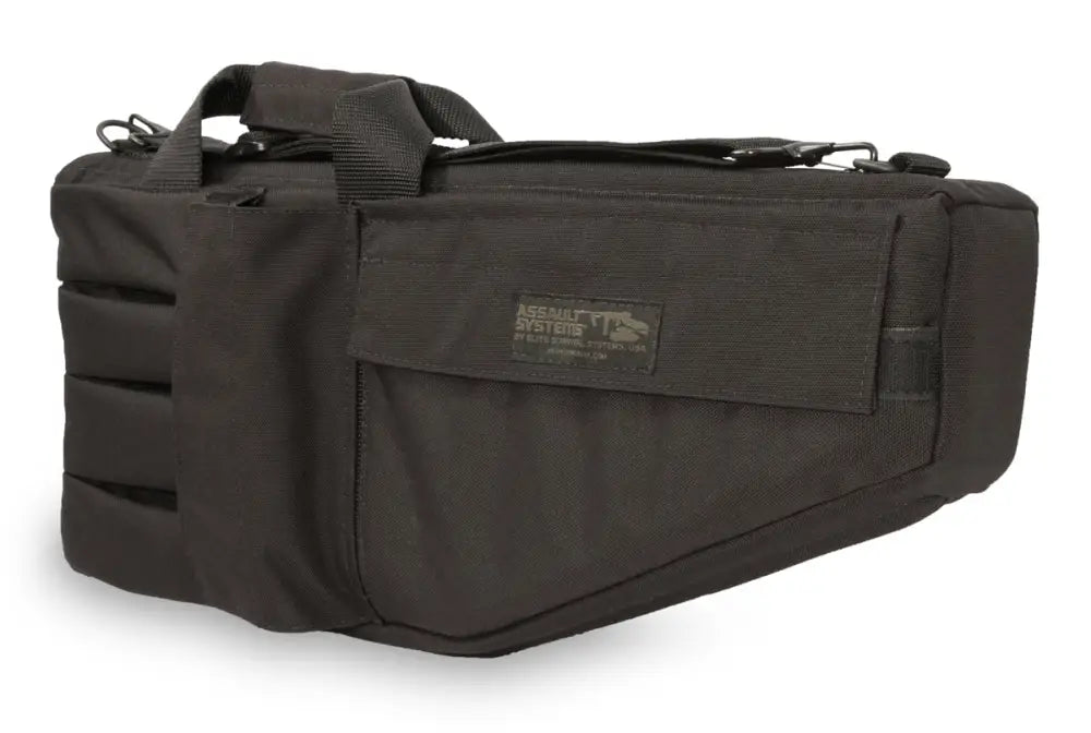 Black tactical soft Submachine Gun Case with side pockets and straps for H&K firearms