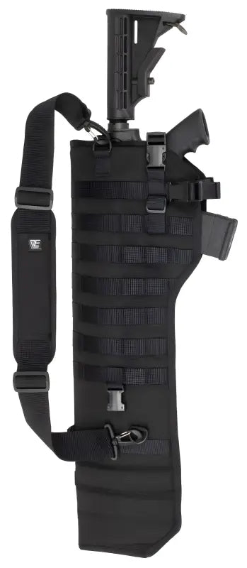 Black Tactical Rifle Scabbard with MOLLE Webbing and Shoulder Strap for Easy Carrying