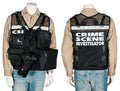 Black mesh CSI vest with Crime Scene Investigator text and multiple velcro closure pockets
