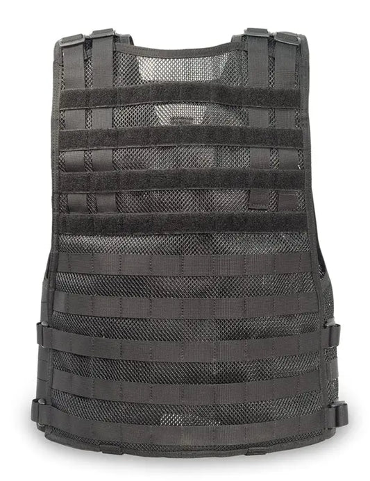 Black MVP Tactical Vest featuring MOLLE webbing and interchangeable panels for versatility