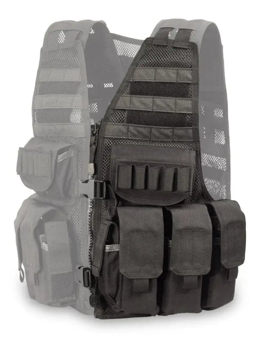 MVP Tactical Vest featuring a Black tactical ballistic vest with MOLLE webbing and pouches