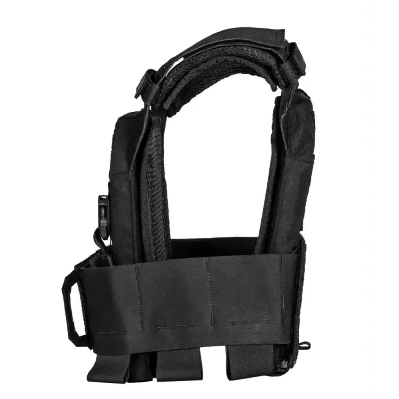 Black tactical vest with straps and pouches for QRF Low Visibility Minimalist Plate Carrier