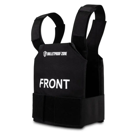 Black tactical vest with FRONT text, part of ProtectVest - Fast, NIJ Level IIIA