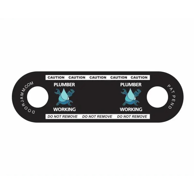 Black Caution Plumber Working tag on PLUMBER DoorJamm in vibrant colors
