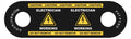 Black warning tag with caution stripes for Electrician DoorJamm, electrical hazard symbol