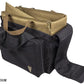 Black and tan Elite Range Bag with multiple compartments and adjustable straps