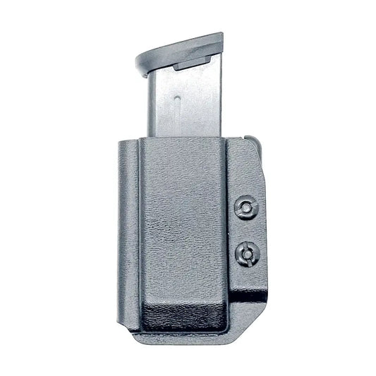 Black textured polymer P365-FUSE OWB magazine pouch with magazine retention device