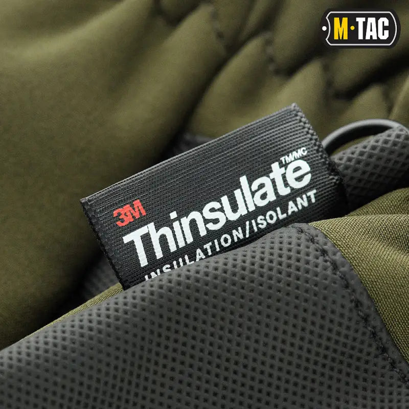 Black Thinsulate insulation tag on M-Tac Gloves Soft Shell Thinsulate fabric