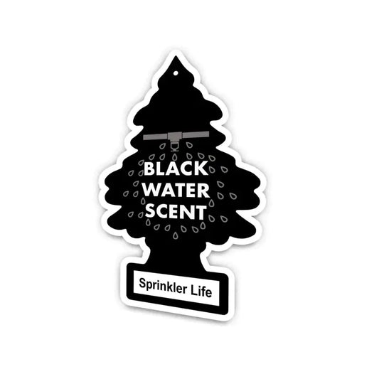 Black tree-shaped car air freshener with Black Water Scent Water Scent Sticker design