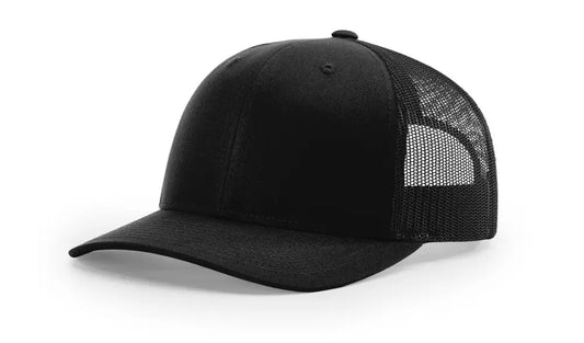 Black Trucker Hat with Leather Patch for First Responders and Firefighters in Dumpster Fire style