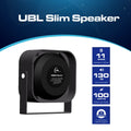 Black UBL slim speaker shown in the UBL 100W Slim Speaker product image