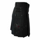 Blackout Utility Kilt with decorative buckle straps and side emblem for men