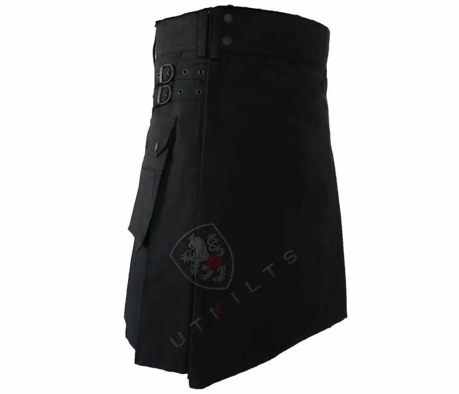 Blackout Utility Kilt with embellishments and side pockets for versatile style and function