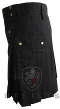 Black Utility Kilt featuring an embroidered lion shield emblem for the Standard II design